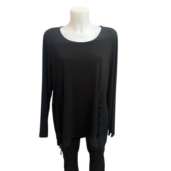 Chico’s Apparel Irene Lace up LS Top Solid Black size 2‎ NEW! Large srp $65 - Picture 1 of 8
